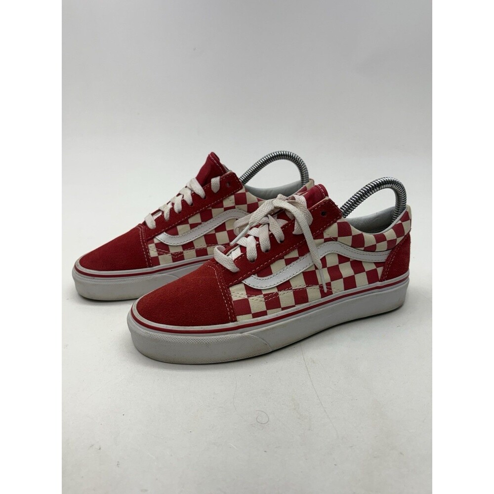 Vans Old Skool Red White Suede Canvas Skate Shoes Men 5 Women 6.5 Low Top